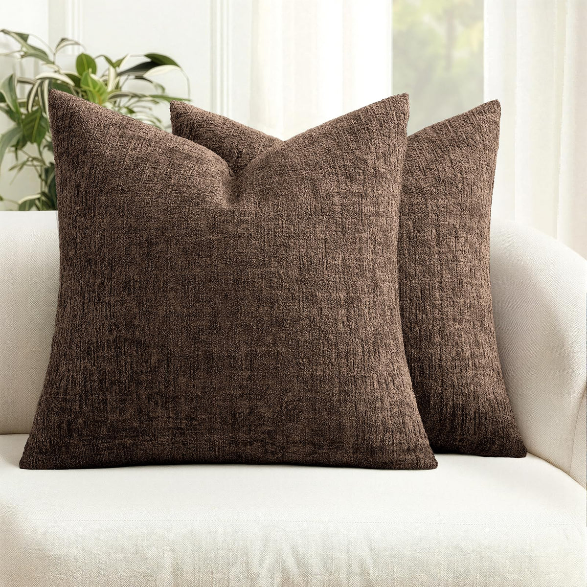 MIULEE Couch Pillow Covers Textured Chenille Home Decor 20x20 Navy Blue