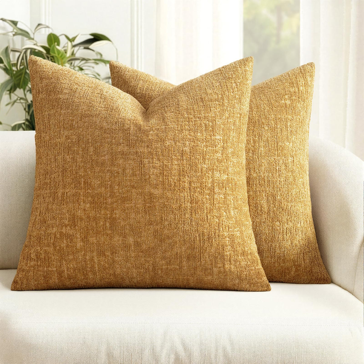 MIULEE Couch Pillow Covers Textured Chenille Home Decor 20x20 Navy Blue