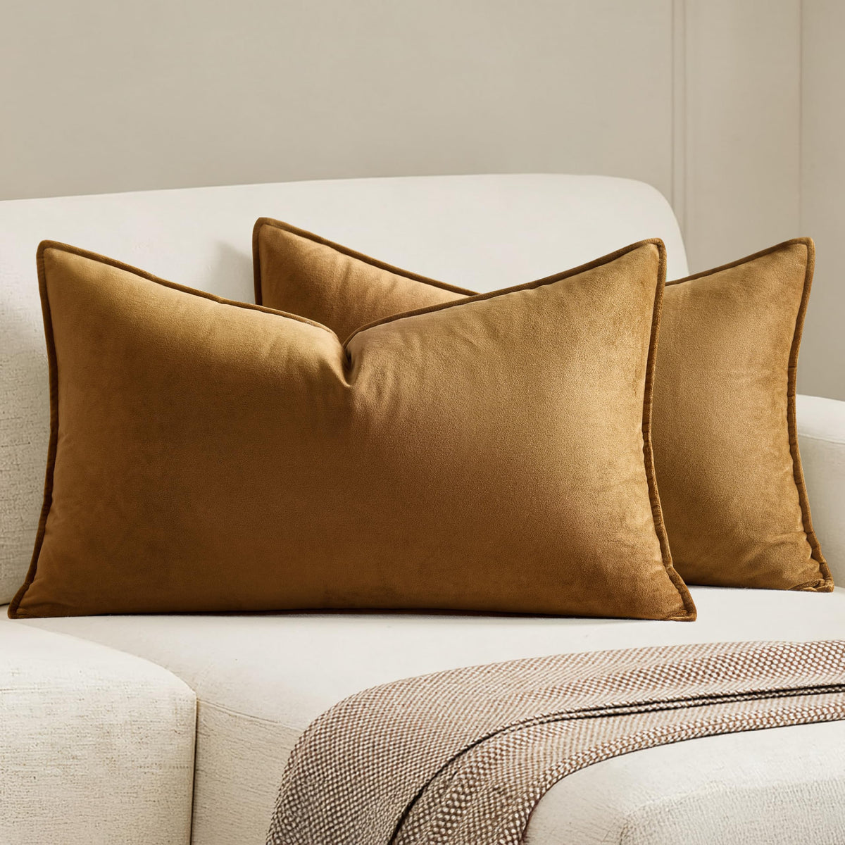 MIULEE Decorative Brown Velvet Throw Pillow Covers for Couch 18x18 Inch