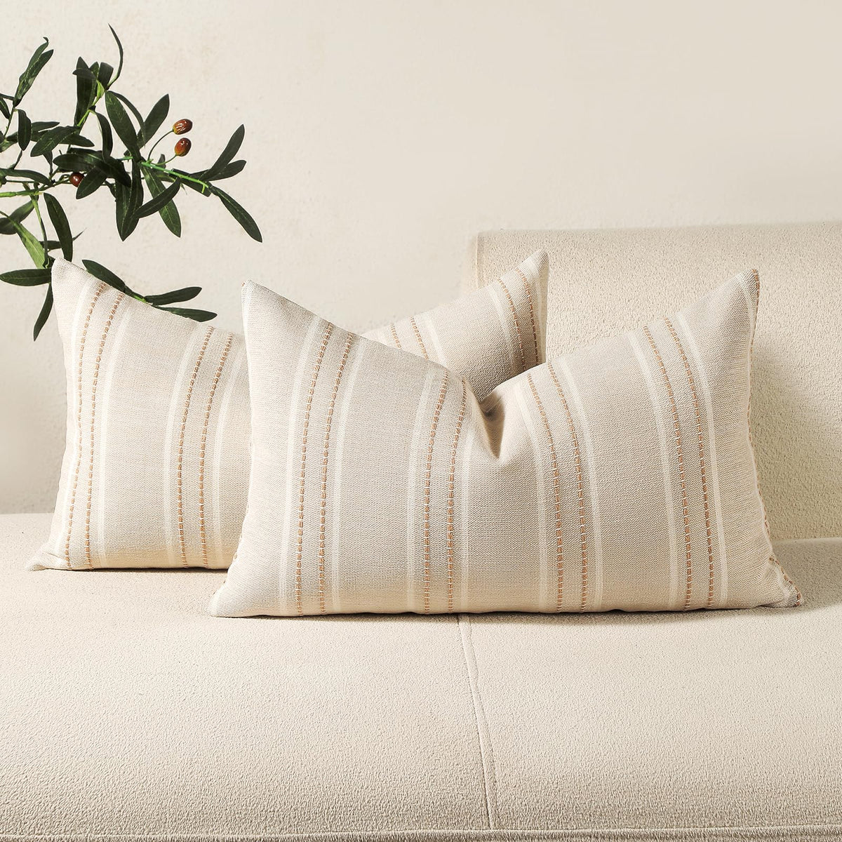Hckot Sage Green Throw Pillow Covers 20x20 Set of 2 Striped Pillow Covers