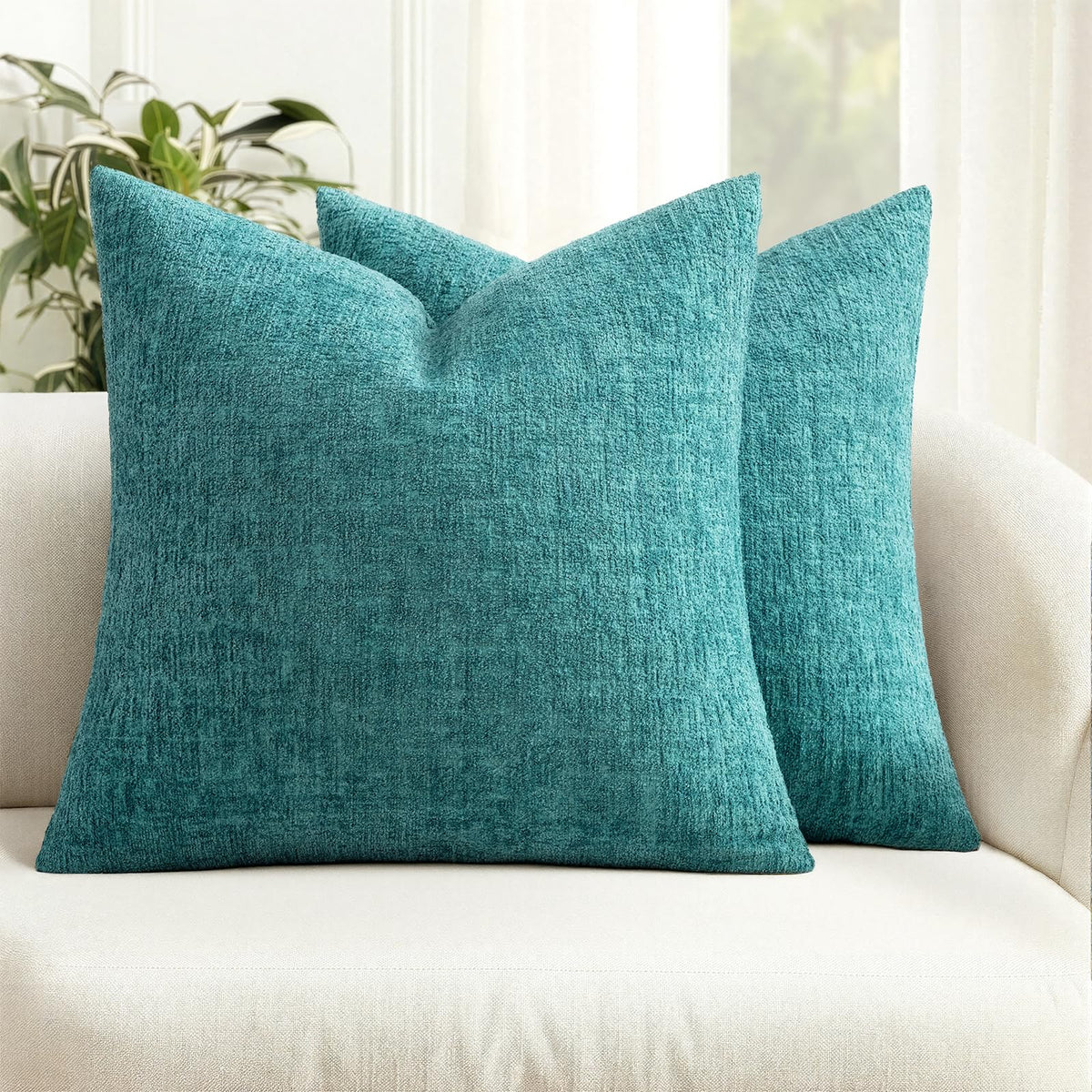 MIULEE Couch Pillow Covers Textured Chenille Home Decor 20x20 Navy Blue