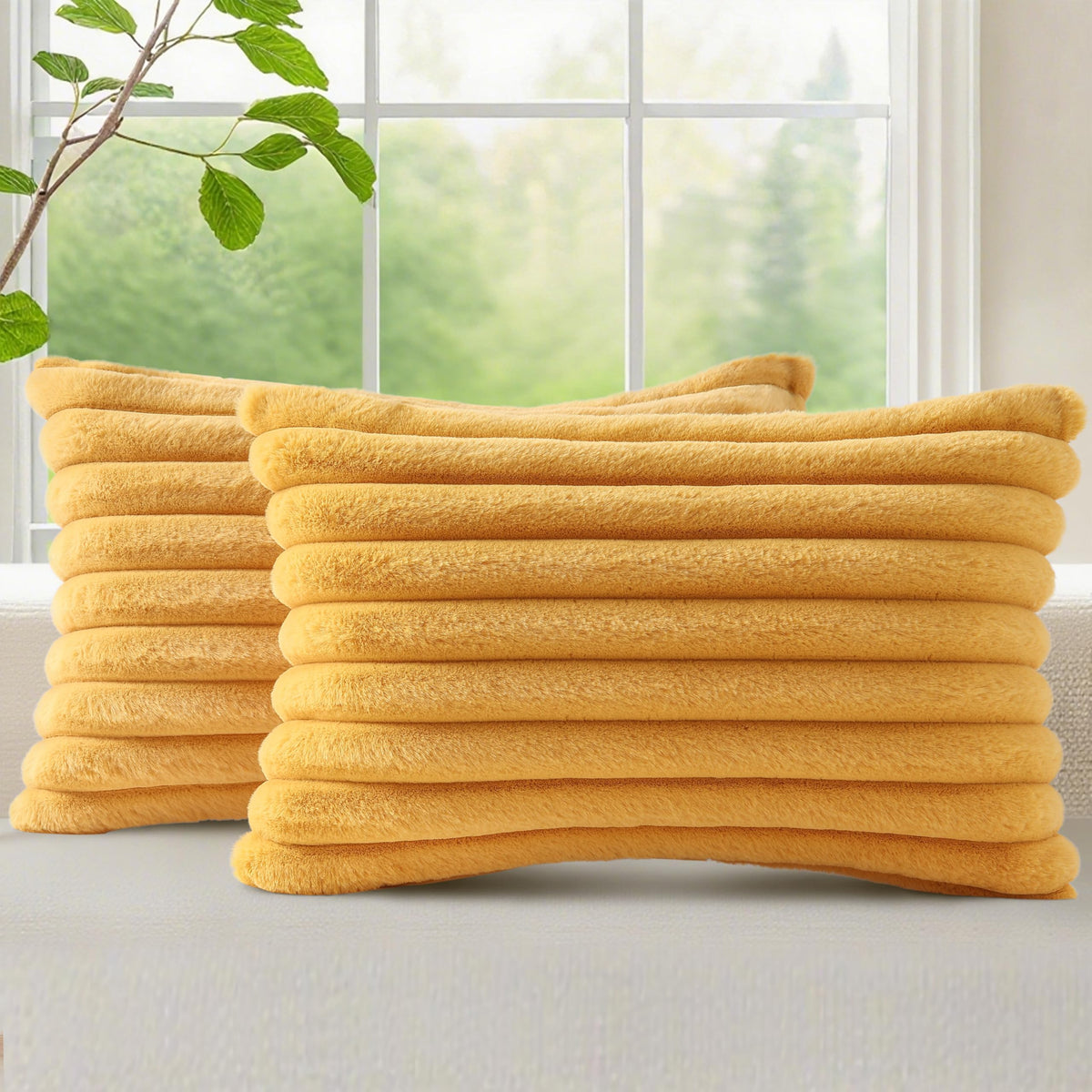 decorUhome Fall Faux Fur Throw Pillow Covers 18x18 Set of 2 Brown White