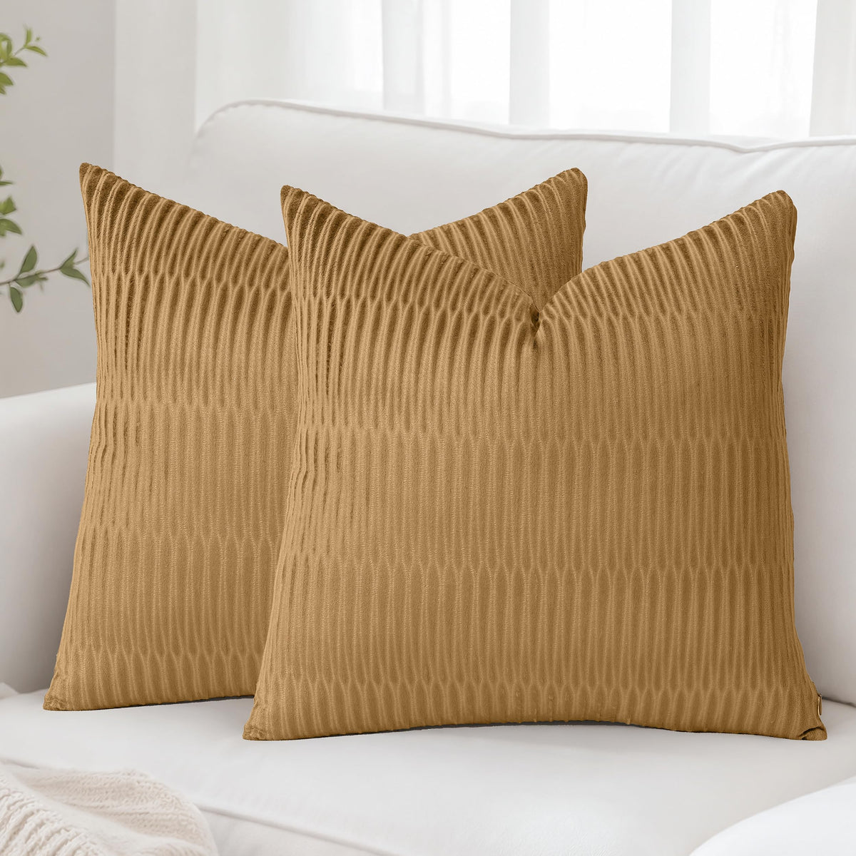 Embossed Velvet Pillow Covers 18x18 Set of 4, Neutral Brown Grey Cream Soft Decorative Throw Pillow Covers, Luxury Textured Cushion Covers for Couch Sofa Bed, Neutral Home Decor