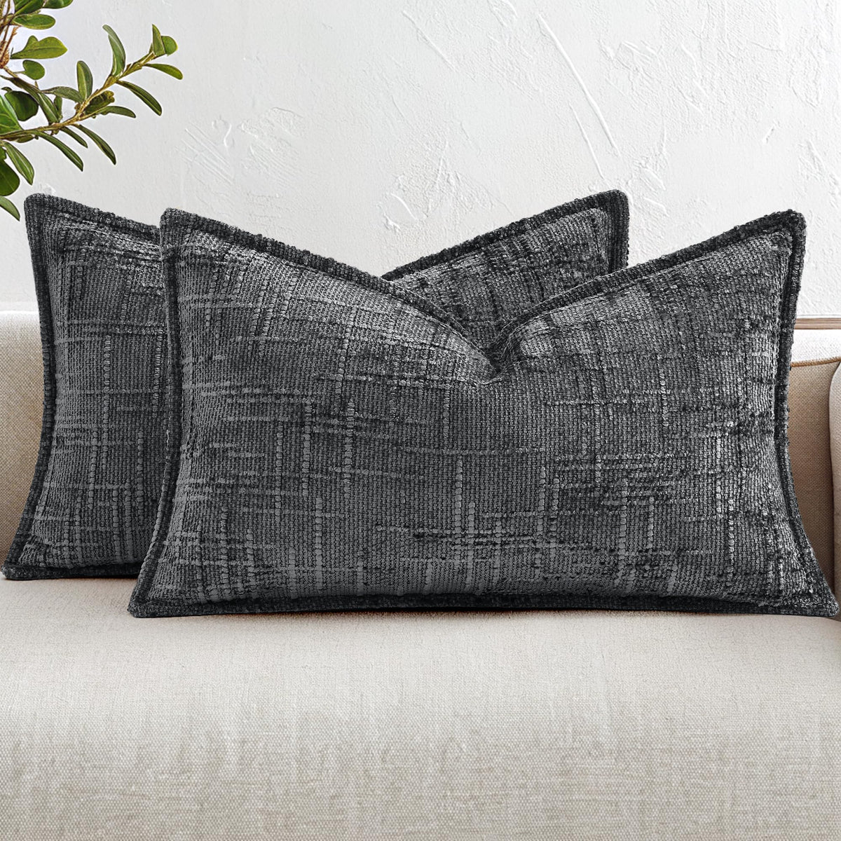 decorUhome Chenille Decorative Throw Pillow Covers 12x20 Set of 2, Navy