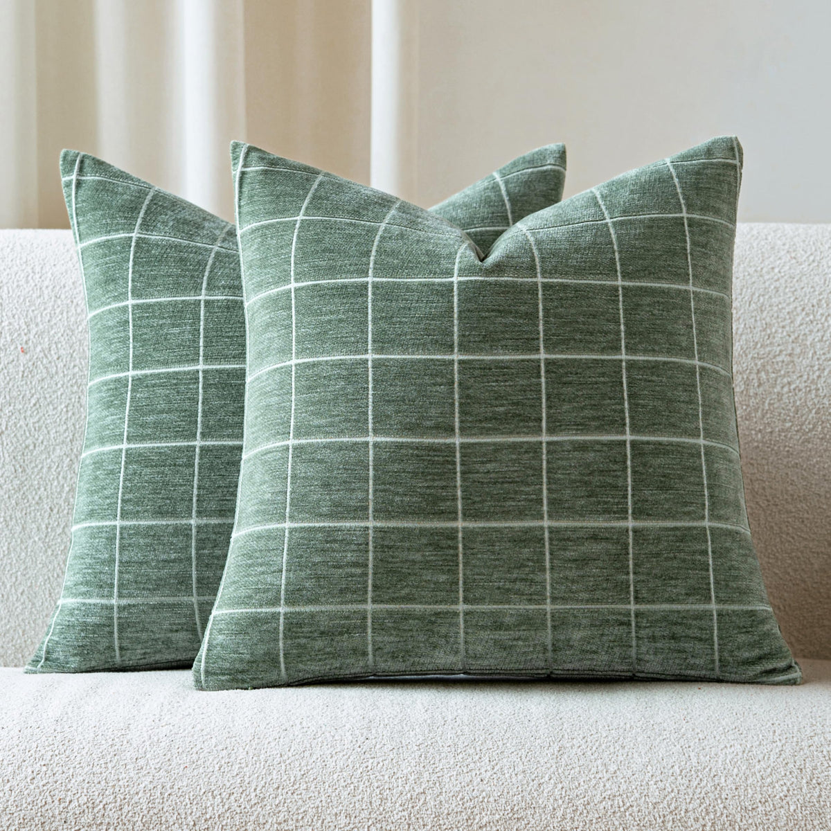 Decorative Chenille Plaid Fall Throw Pillow Covers Camel 18x18 Set of 2