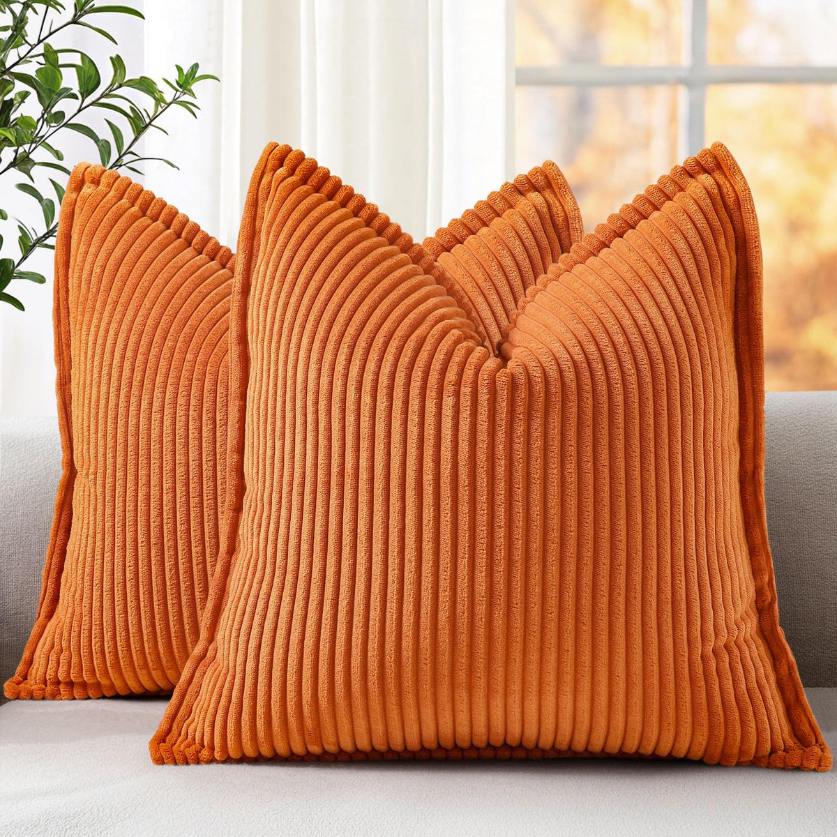 decorUhome Fall Corduroy Rust Throw Pillow Covers 18x18 Set of 2