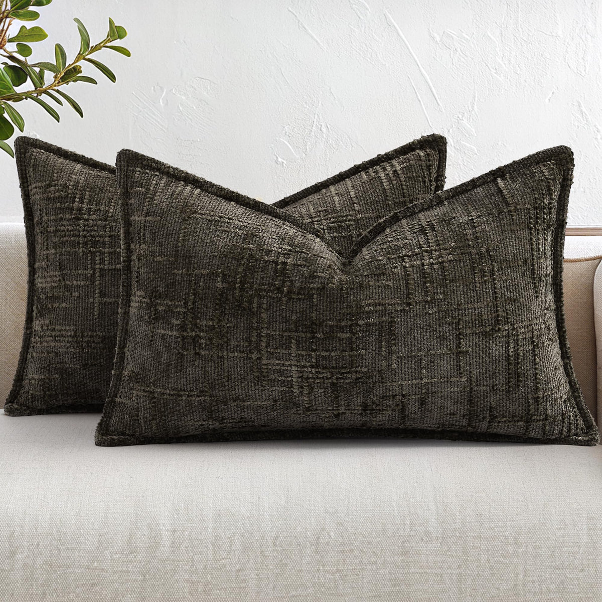 decorUhome Chenille Decorative Throw Pillow Covers 12x20 Set of 2, Navy
