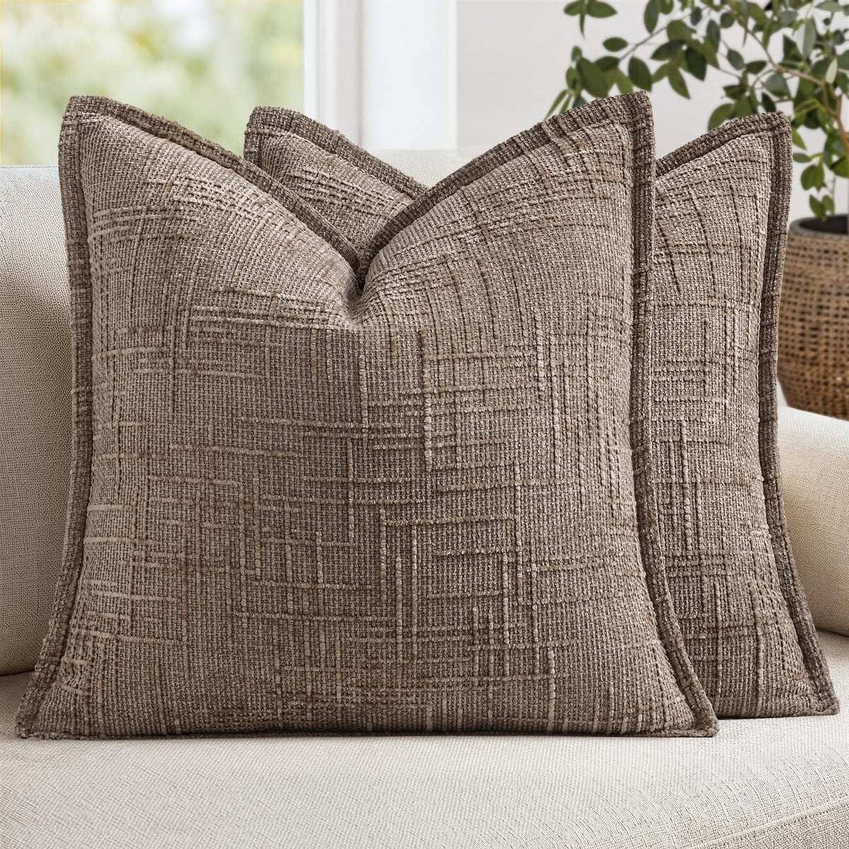 MIULEE Slubby Textured Decorative Throw Pillow Covers Beige 18x18