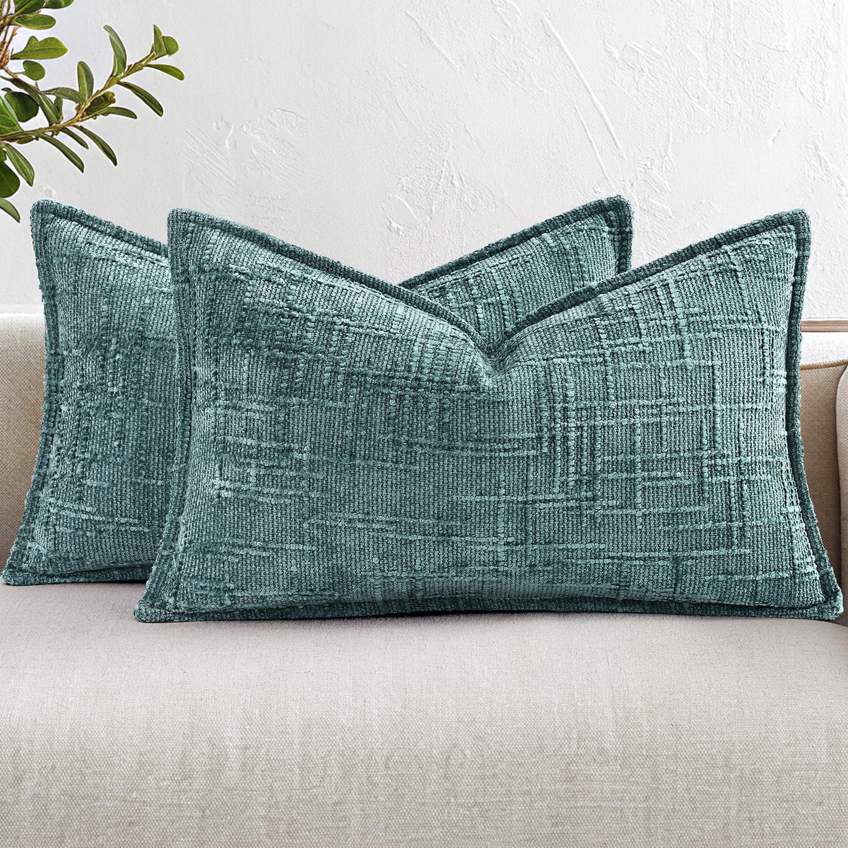 decorUhome Chenille Decorative Throw Pillow Covers 12x20 Set of 2, Navy