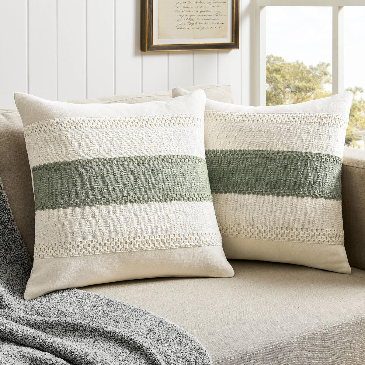 ZeeMart 2 Pack Boho Throw Pillow Covers, Contrast Green 22x22in