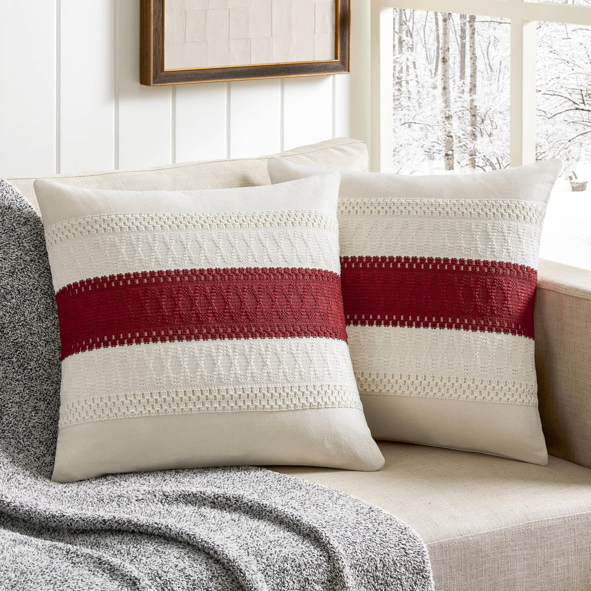 ZeeMart 2 Pack Boho Throw Pillow Covers, Contrast Green 22x22in