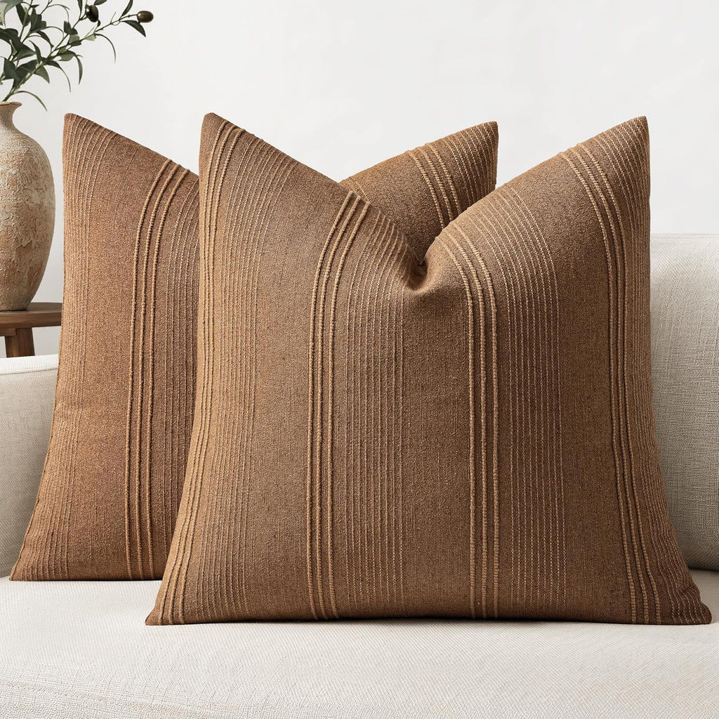MIULEE Fall Decorative Striped Throw Pillow Covers 20x20 Sugar Brown 2 Pack