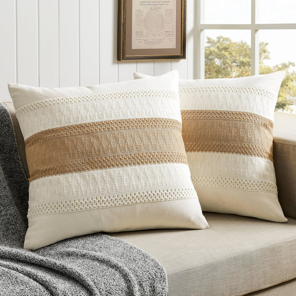 ZeeMart 2 Pack Boho Throw Pillow Covers, Contrast Green 22x22in