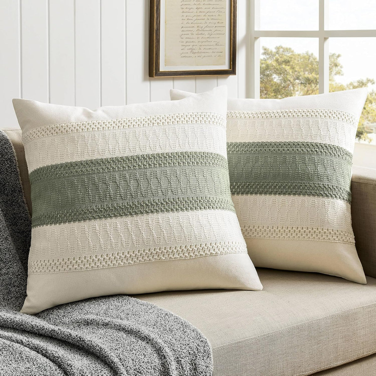 ZeeMart 2 Pack Boho Throw Pillow Covers, Contrast Green 22x22in