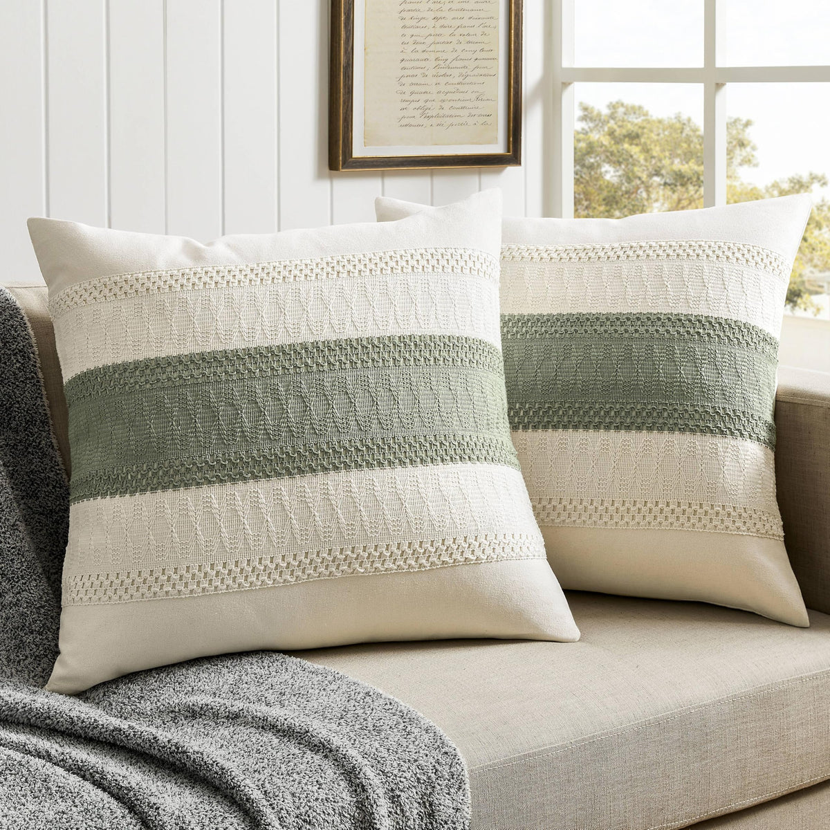 ZeeMart 2 Pack Boho Throw Pillow Covers, Contrast Green 22x22in