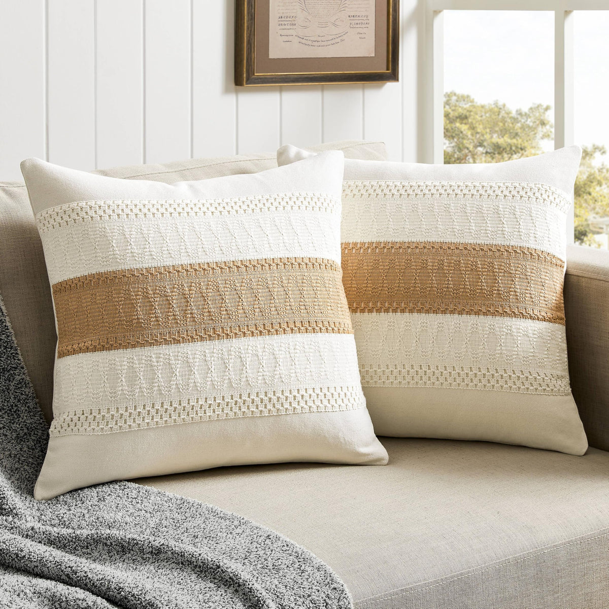 ZeeMart 2 Pack Boho Throw Pillow Covers, Contrast Green 22x22in